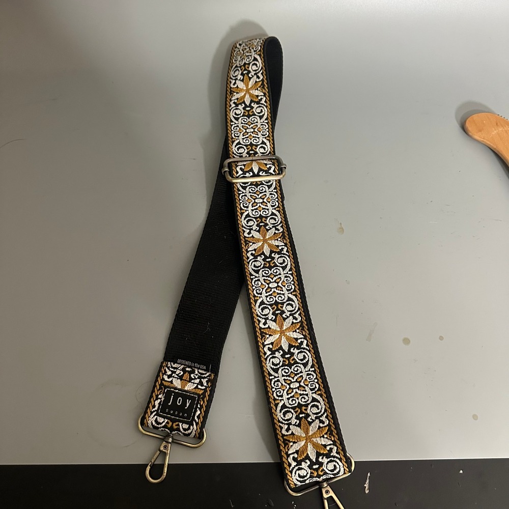 Joy Susan Embroidered Guitar Bag Strap Black White Gold Floral Adjustable Strap